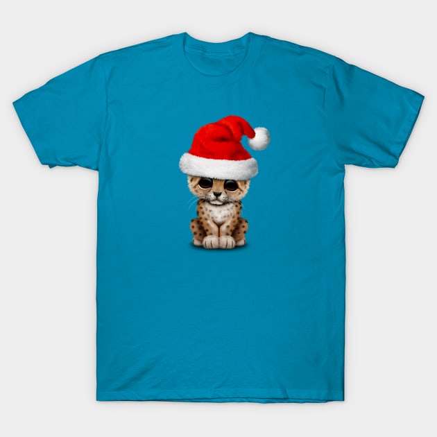 Cute Leopard Cub Wearing a Santa Hat T-Shirt by jeffbartels